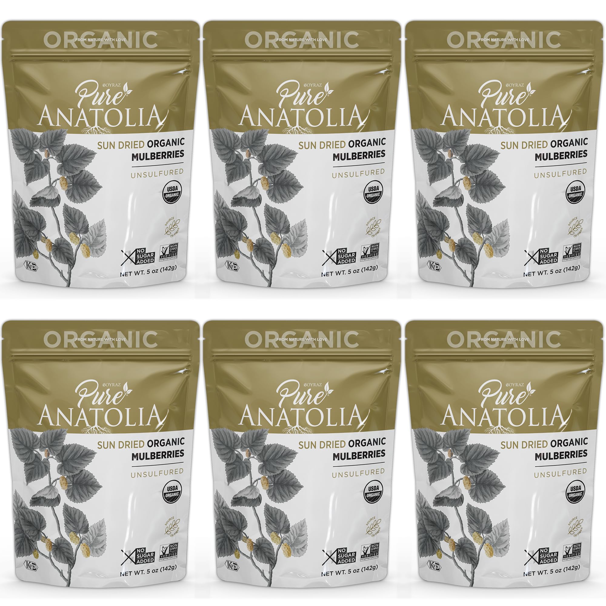 Organic Sun Dried White Mulberries - Healthy Fiber Snacks for Hiking & Baking