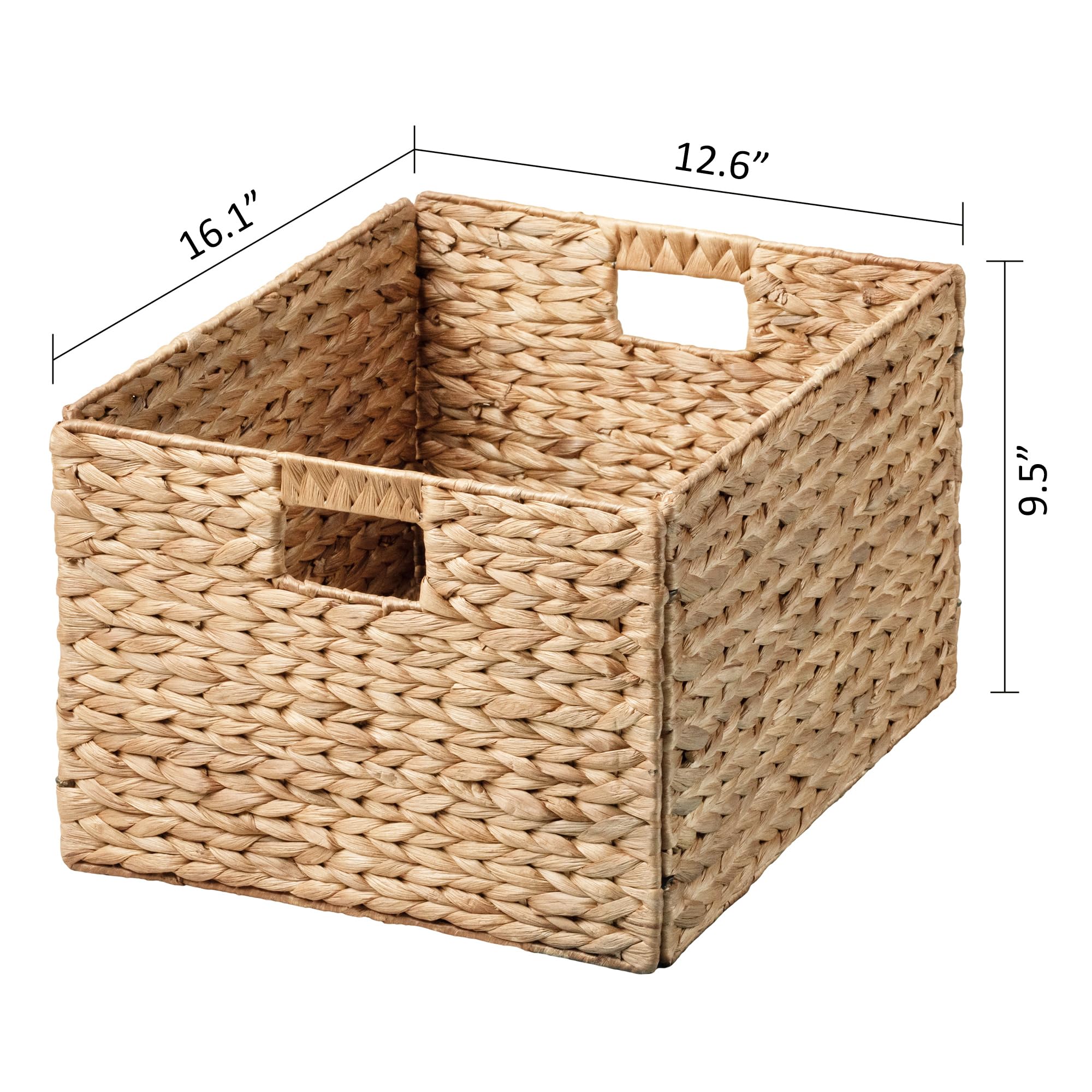 Extra Large Woven Hyacinth Wicker Storage Baskets with Sturdy Iron Wire Frame - 16.1