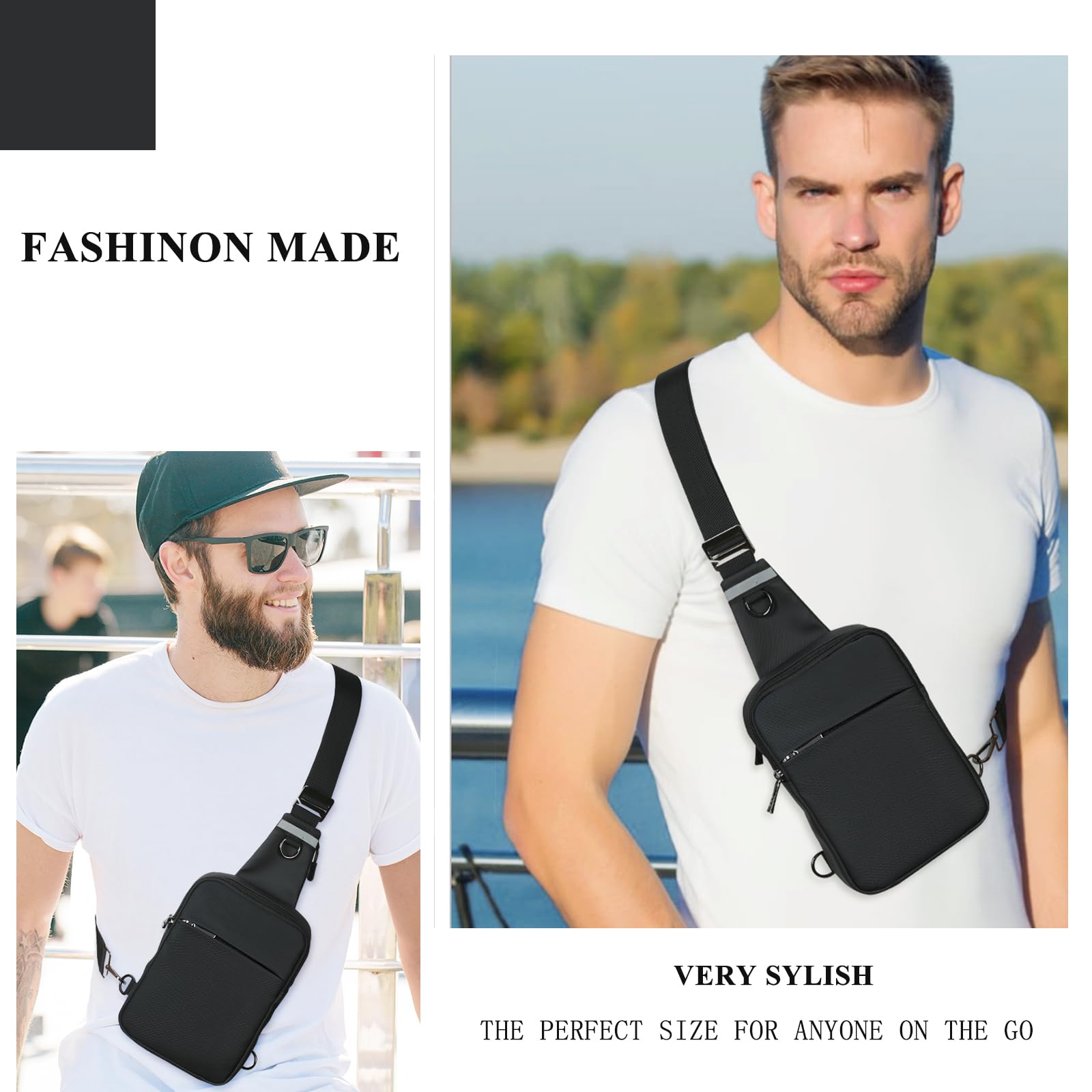 BROADREAM Upgraded Waterproof RFID Blocking Anti-Theft Sling Bag - Lightweight Crossbody Chest Pack for Men & Women (6.1x8.8 Inches) - Perfect for Travel, Gym, Hiking, Running & Daily Commute - Black