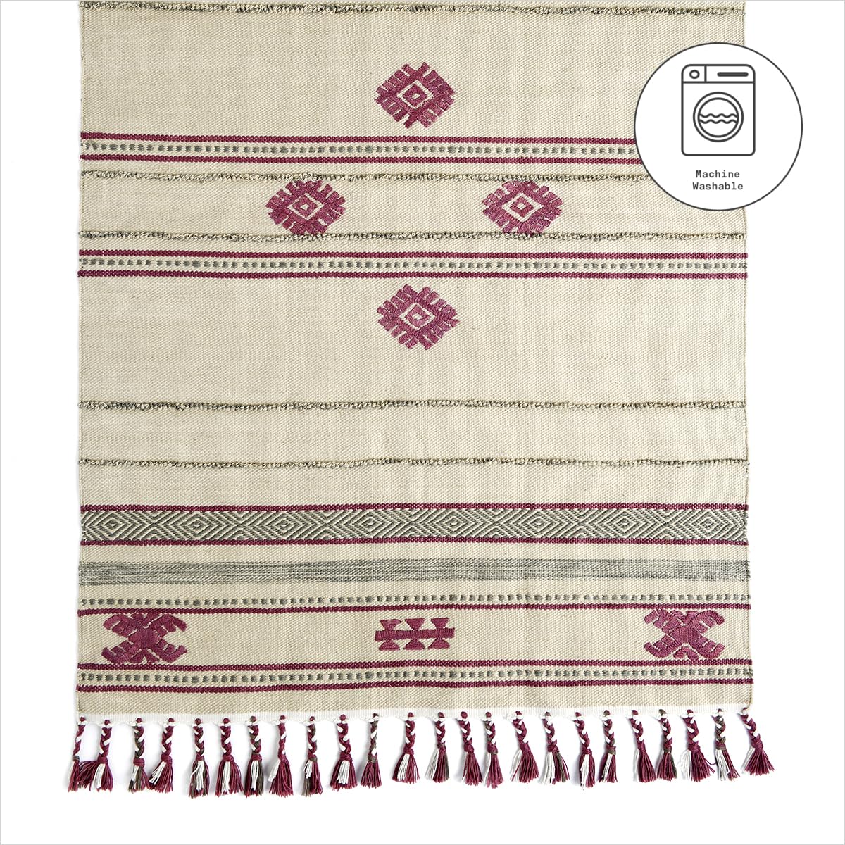 Fab Habitat Machine Washable Area Rug - Hand Woven, Stain & Pet Friendly - Premium Recycled Polyester Yarn - Aztec Design - 8x10 ft Multi-Color Rug for Bedroom, Living Room & Dining Room - Perfect for High Traffic Areas & Pet Owners