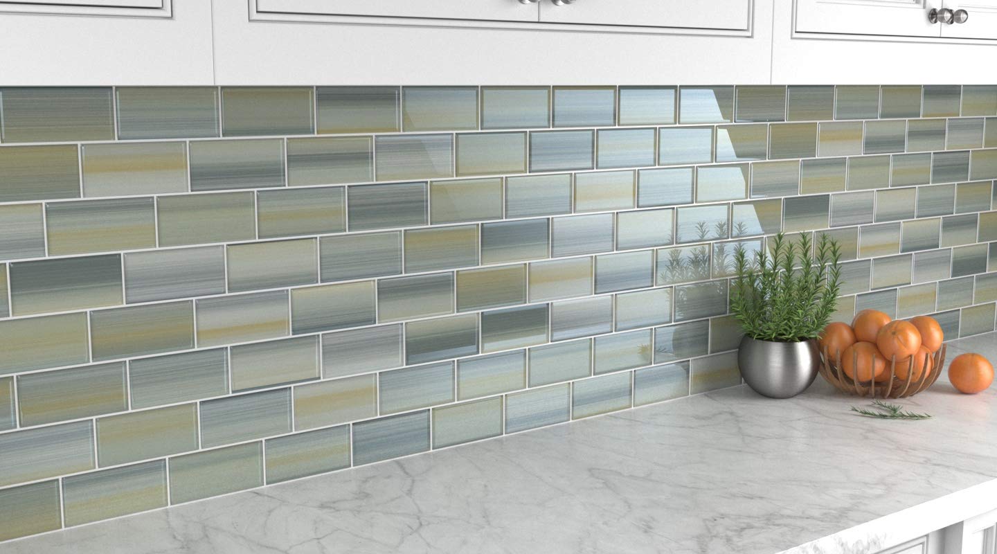Bodesi Hand-Painted 3x6 Inch Glass Subway Tile for Beach-Themed Bathroom & Kitchen Backsplash | Coastal Home Decor