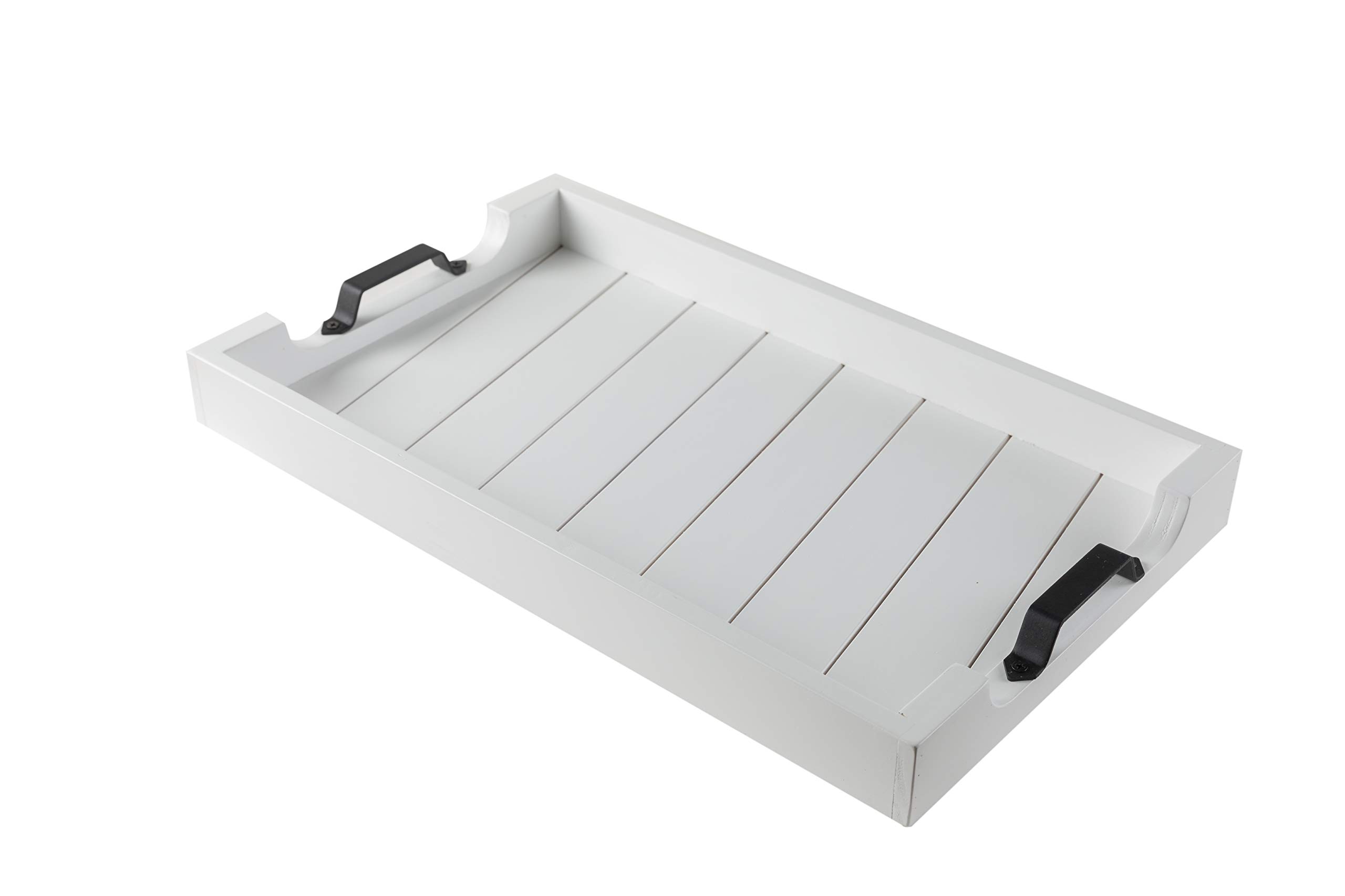 Bamboo Land - Large White Wooden Serving Tray with Handles 20