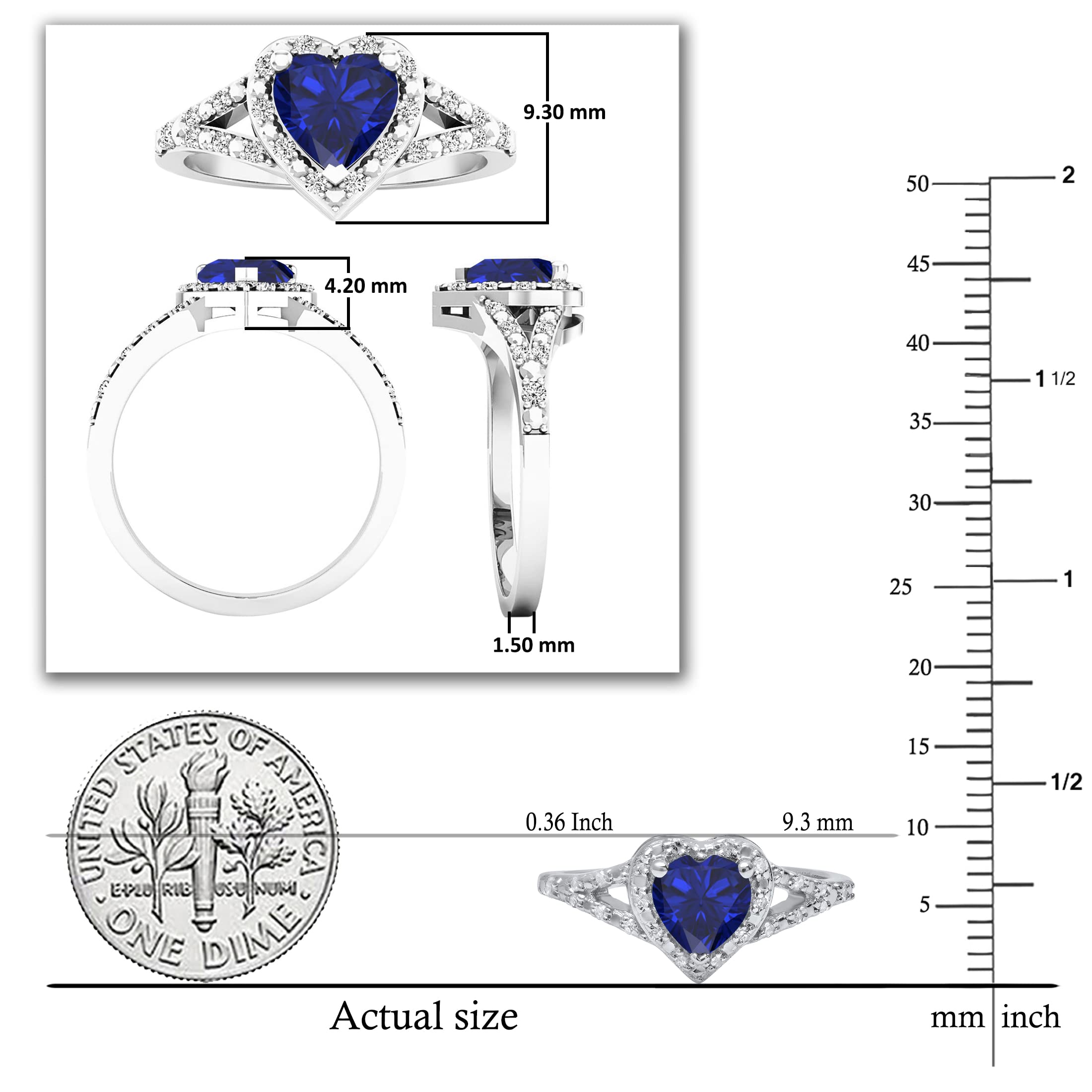 Dazzlingrock 6mm Heart Lab-Created Gemstone & White Diamond Engagement Ring in 925 Sterling Silver - Perfect for Proposals, Anniversaries, and Romantic Gifts