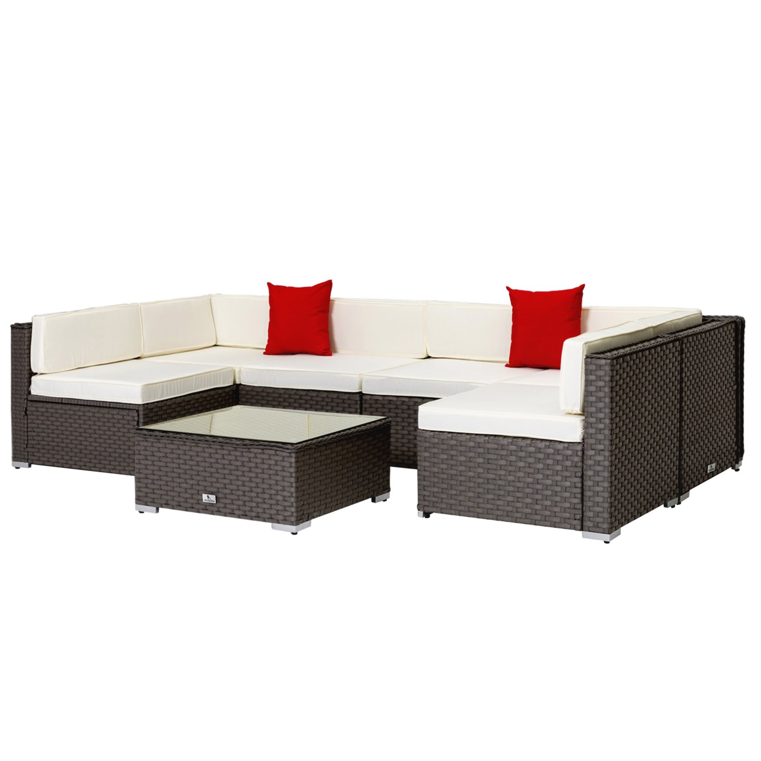 7-Piece Cushioned Outdoor PE Rattan Wicker Sectional Sofa Set - Patio Garden Furniture for Backyard, Lawn, Poolside & Balcony Relaxation