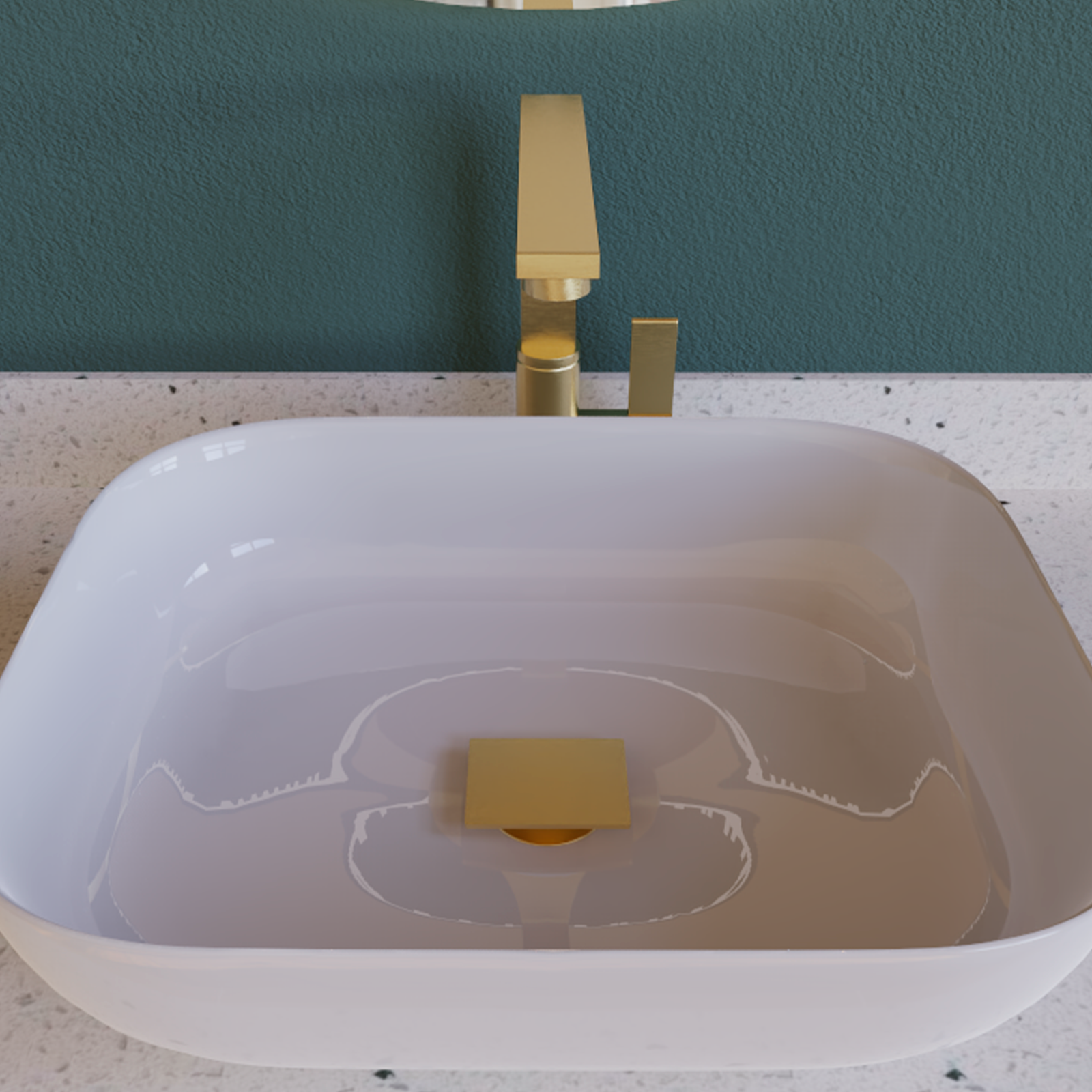 DAX 82013 Square Vanity Sink Pop-Up Drain with Brass Body - 8 7/8 x 2 5/8 Inches - Perfect for Bathroom Vanity, Vessel Sinks & Modern Home Decor