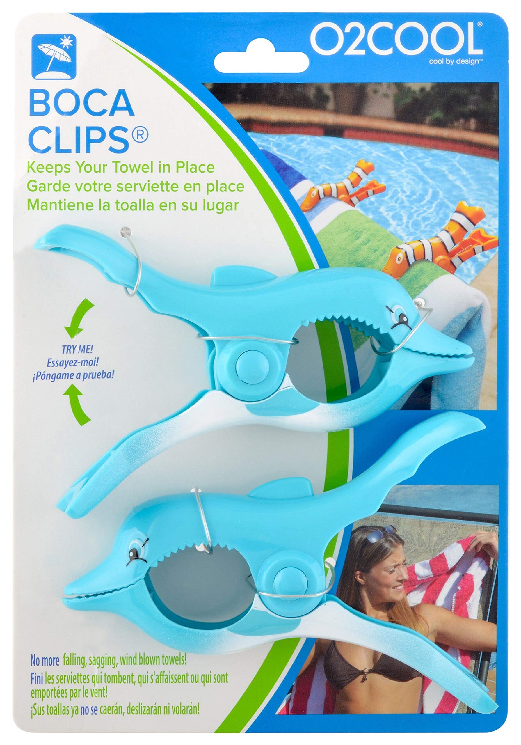 O2COOL Dolphin BocaClips - 2-Pack Beach Towel Clips for Pool, Patio & Outdoor - Secure Towel Holders, Chip Clips & Accessories - Perfect for Beach Days, Swimming Pools & Backyard Relaxation (BCP080E006000)