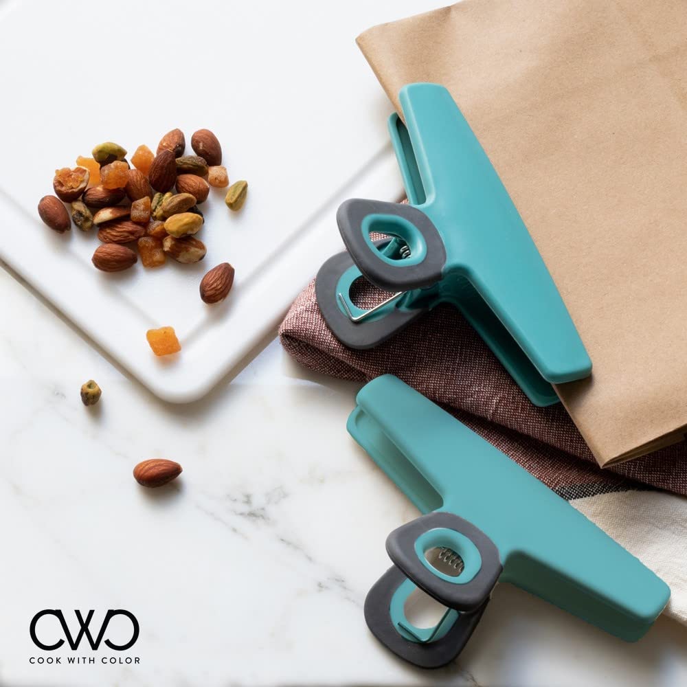 Premium Heavy Duty Food Storage Clips - 4 Pack Wide Chip Clips with Airtight Seal for Snack Bags, Bread, Chips & More | Teal Kitchen Organization Essentials