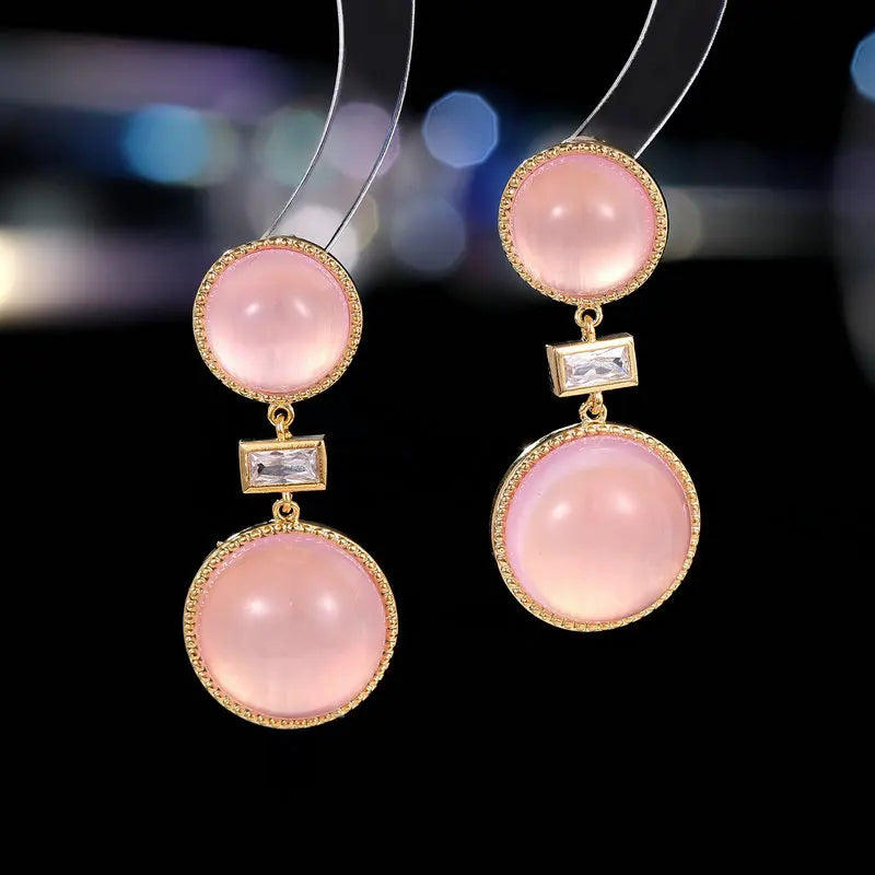 Stylish Geometric Opal Stud Earrings for Women - Minimalist French Design Round Earrings - Perfect for Everyday Wear, Office & Date Nights
