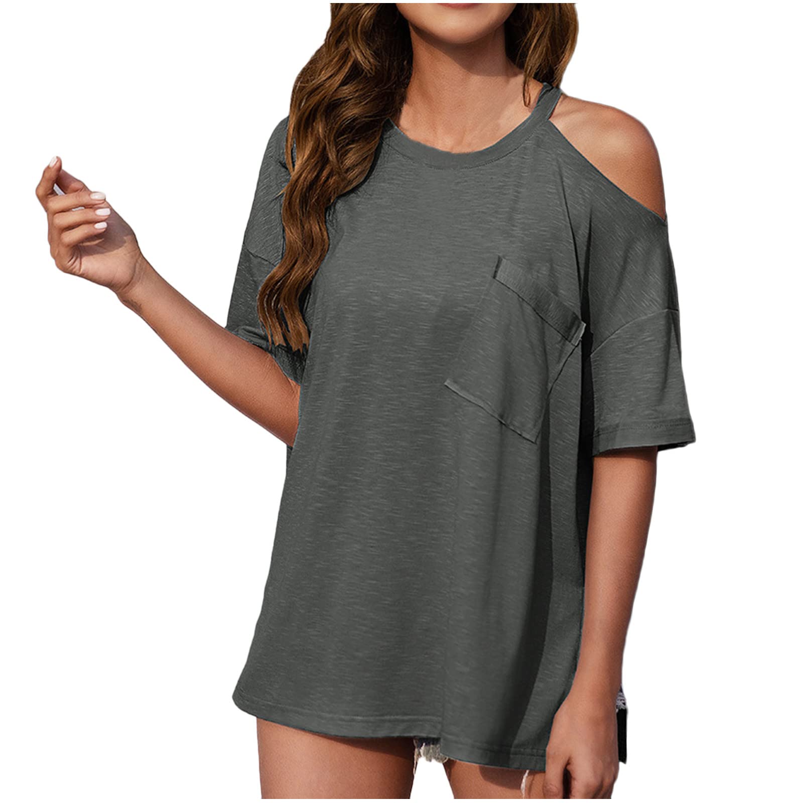 Women's Short Sleeve Crew Neck Tunic Tops - Casual Cold Shoulder Blouse Shirts for Summer, Loose Fit T-Shirts | Perfect for Beach Outings, Vacation Wear & Everyday Casual Style