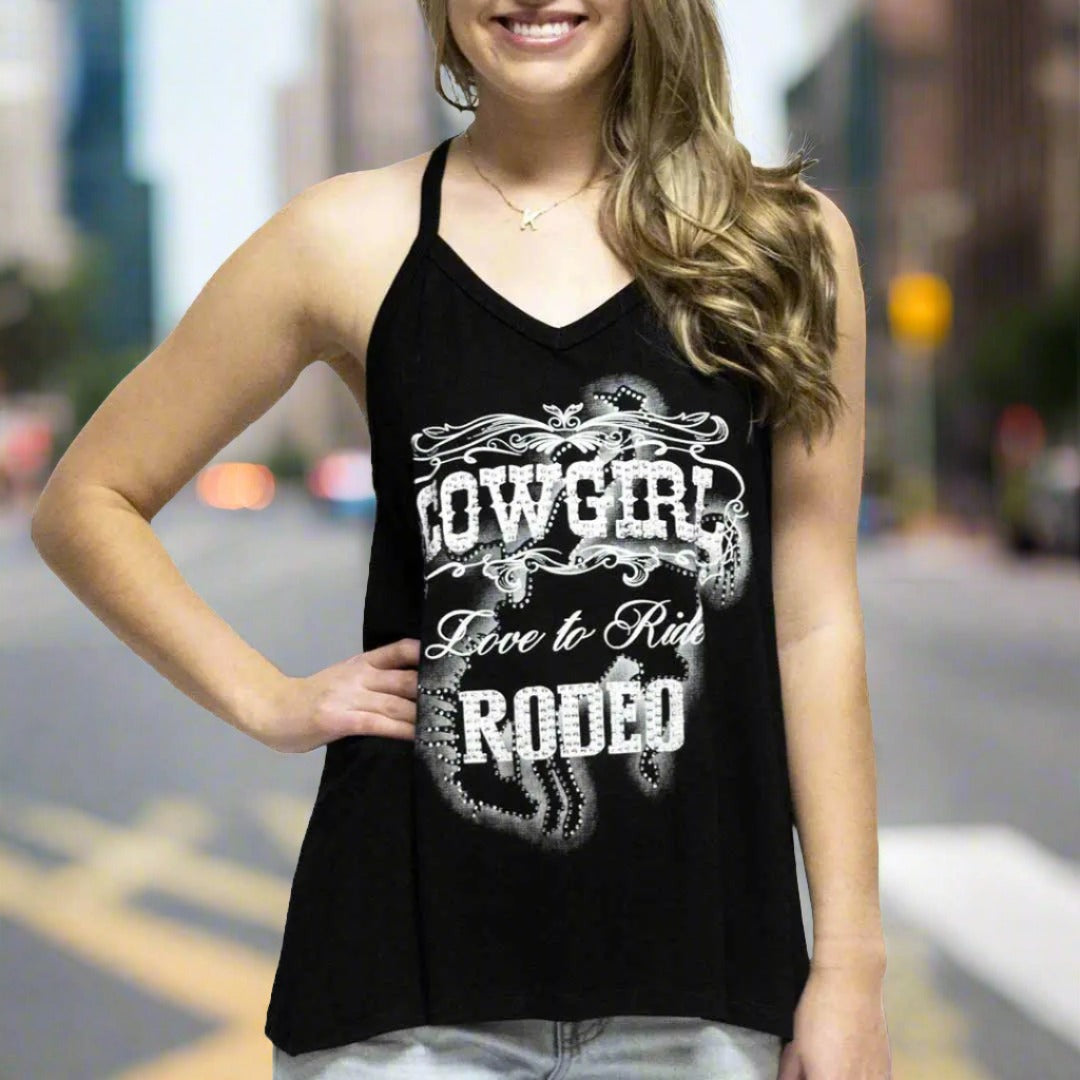 Liberty Wear Women's Cowgirl Rodeo Tank Top - Western Style Sleeveless Shirt for Rodeo, Country Music Festivals & Summer Outfits
