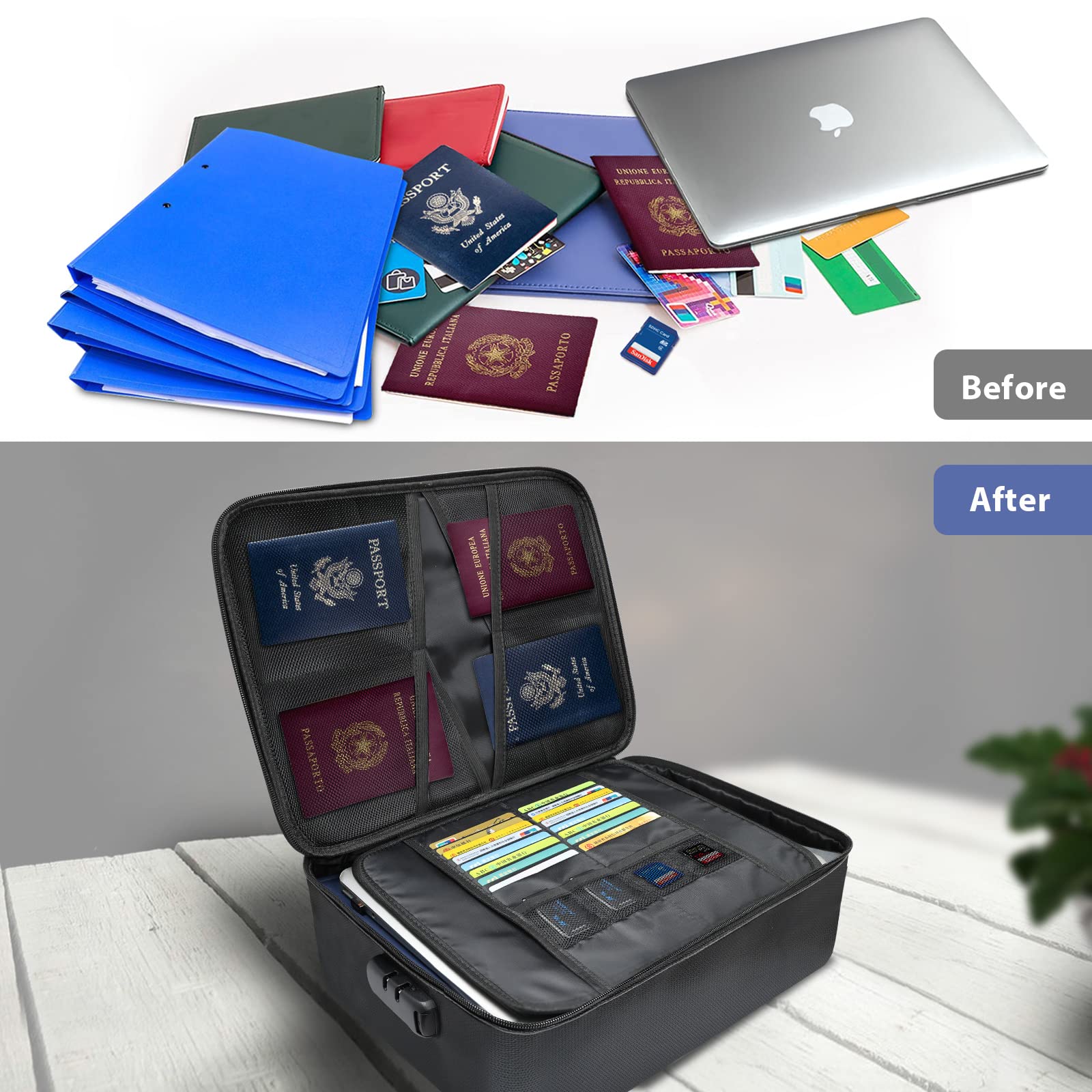 Fireproof Document Organizer Box with Lock - Waterproof & Portable File Storage Bag for Passport, Laptop, Certificates - Secure Home, Office & Travel Use for Important Files & Documents