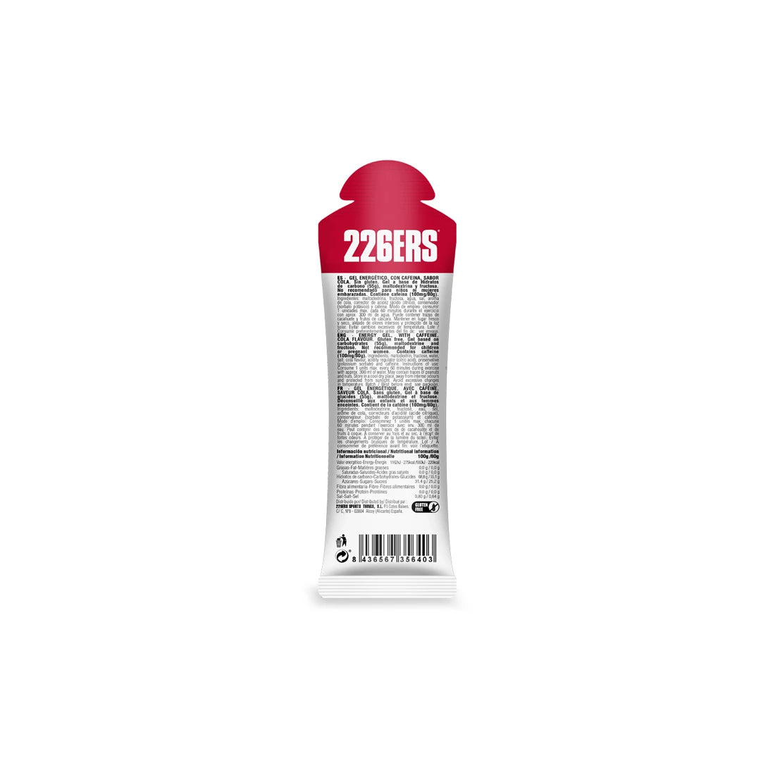 226ERS High Fructose Energy Gel 80g - Cola Flavor with 100mg Caffeine | Quick Fuel for Endurance Athletes, Cycling & Running