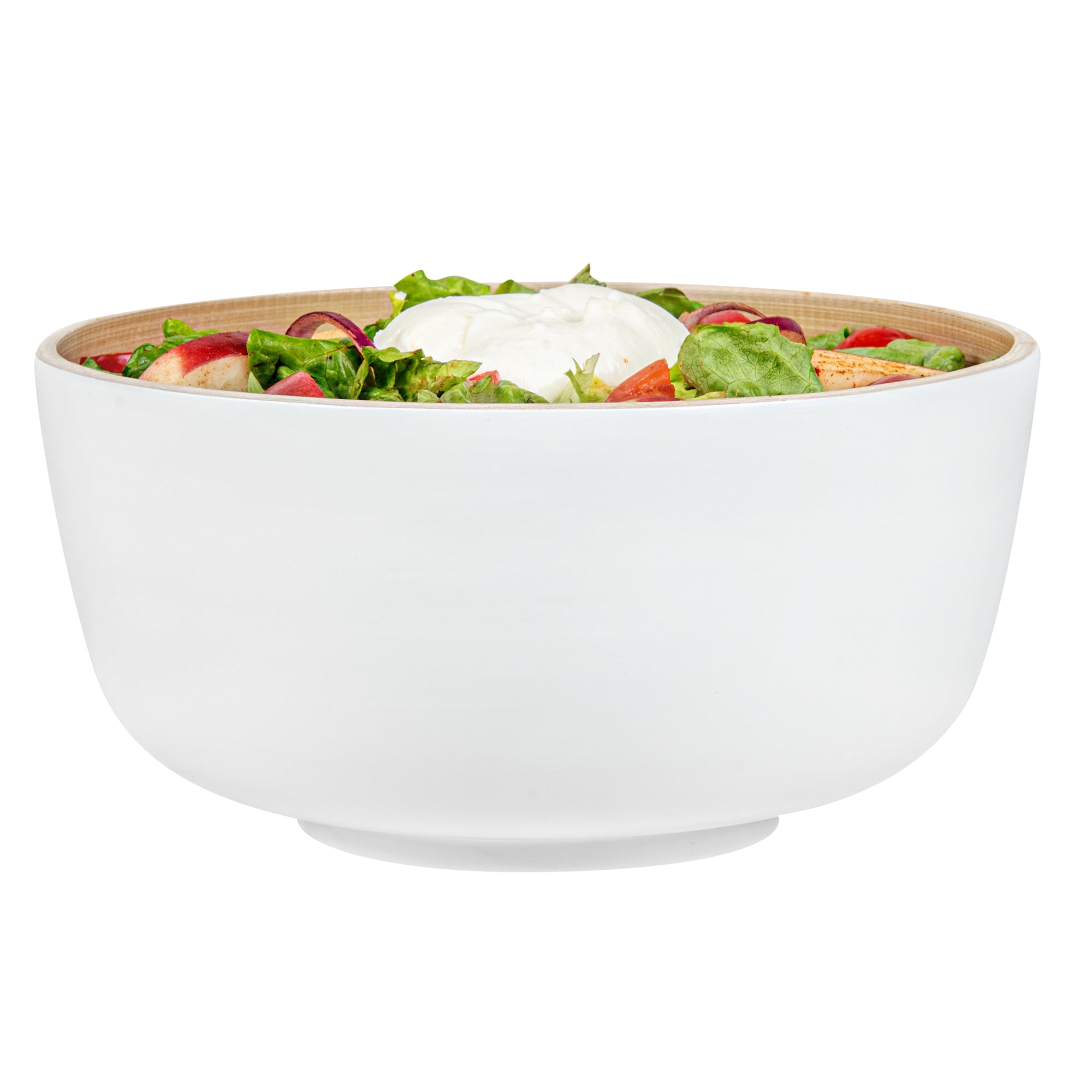 Bambuddha 25 oz Round White Spun Bamboo Salad Bowl - Medium Size 9.5