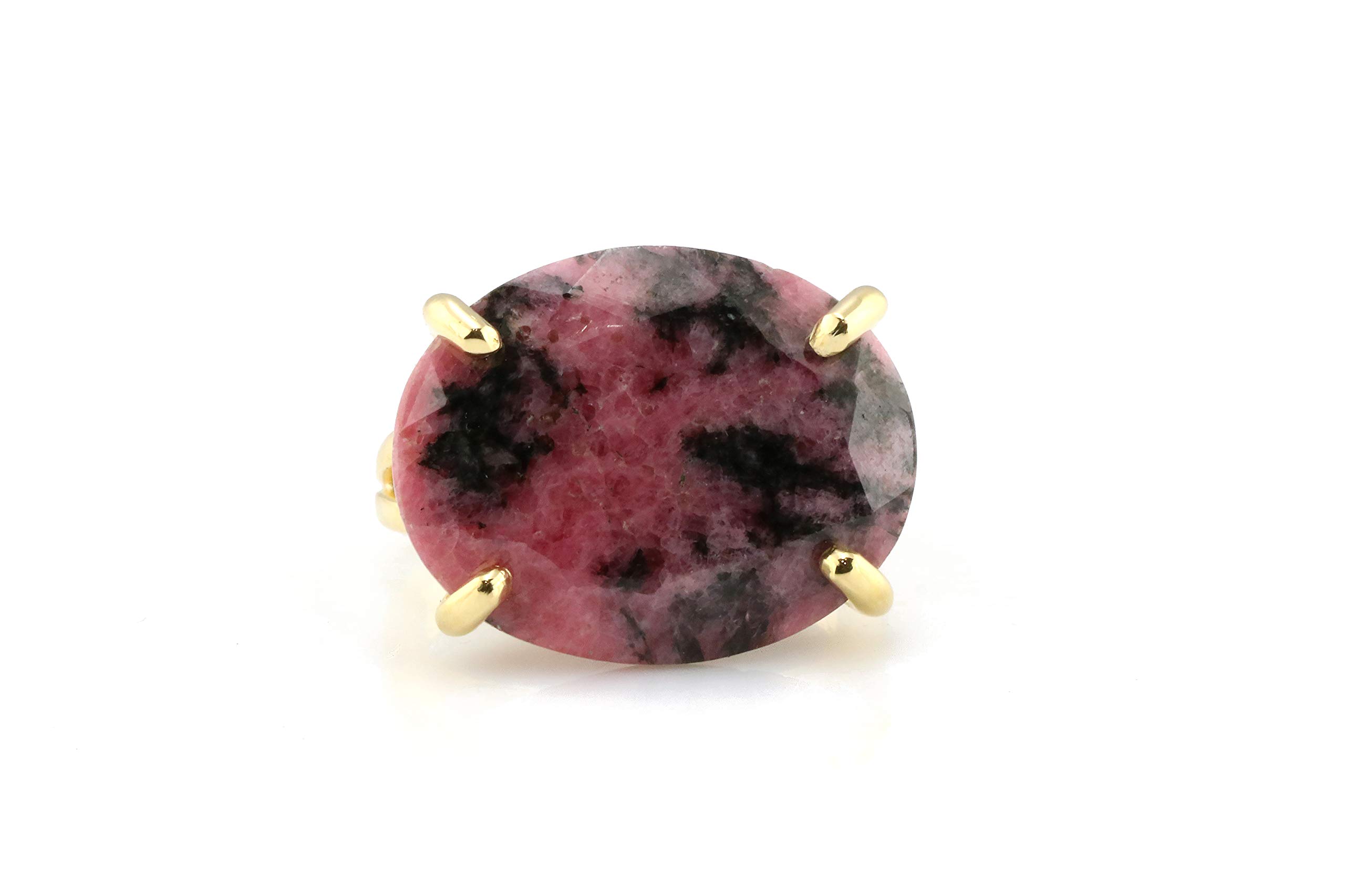Natural Rhodonite Ring - Gold Filled Oval Gemstone Jewelry for Women - Perfect Gift & Everyday Wear