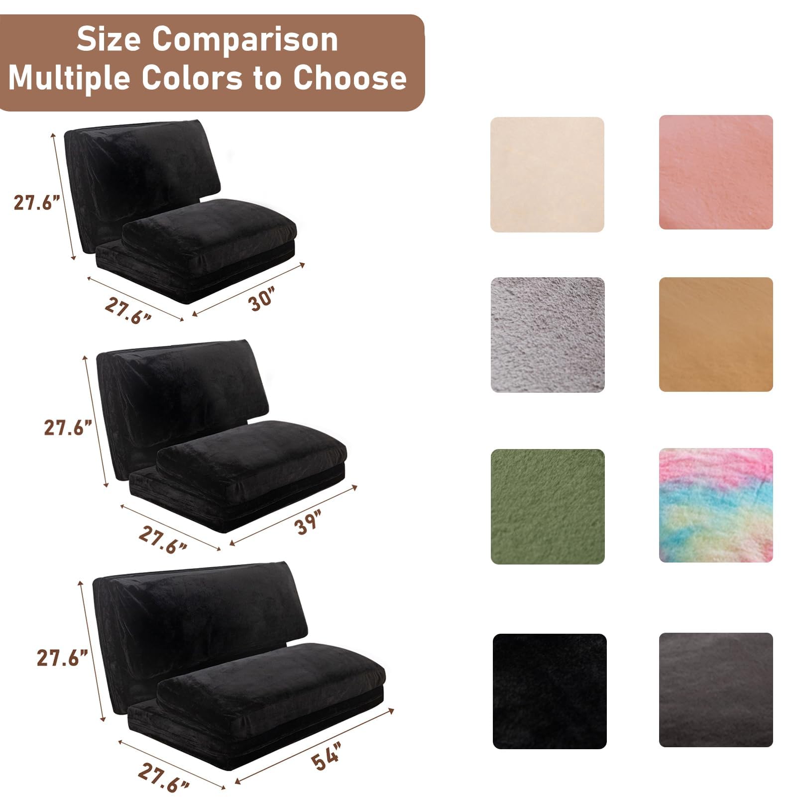 MAXYOYO Extra Thick Faux Fur Bean Bag Bed - Foldable Floor Sofa & Full Size Mattress for Adults (54x95 Inch, Black) | Washable Cover | Perfect for Living Room Lounging, Guest Bed & Dorm Room Comfort