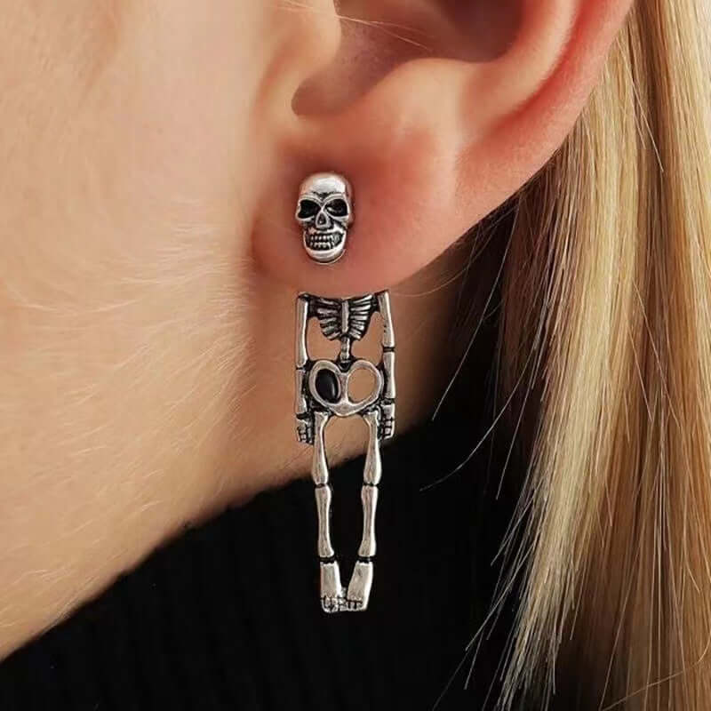 3 Ways Skull Skeleton Ear Jacket Earrings Stud | YM5089 - Gothic Punk Jewelry for Women, Men - Perfect for Halloween, Concerts & Alternative Fashion