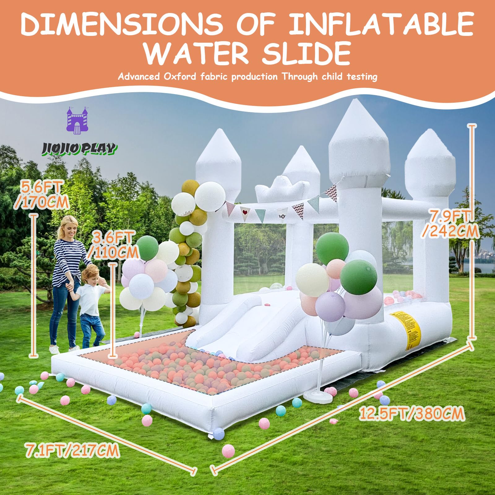 12.5FT Inflatable White Bounce House with Slide - Large Bouncy Castle for Kids & Adults | Outdoor Birthday Party, Wedding Decorations | Includes Blower (Great for Backyard, Park, and Carnival Events)