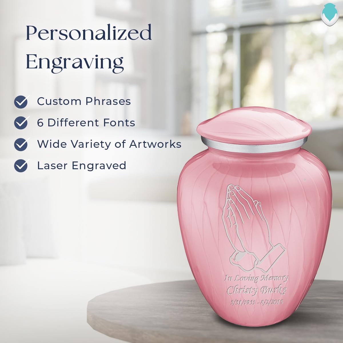 Personalized Praying Hands Cremation Urn for Adults - Large Pearl Light Pink Funeral Urn for Ashes (Holds 200 lbs) | Memorial Keepsake for Loved Ones | Perfect for Home Display, Funeral Services & Memorial Ceremonies