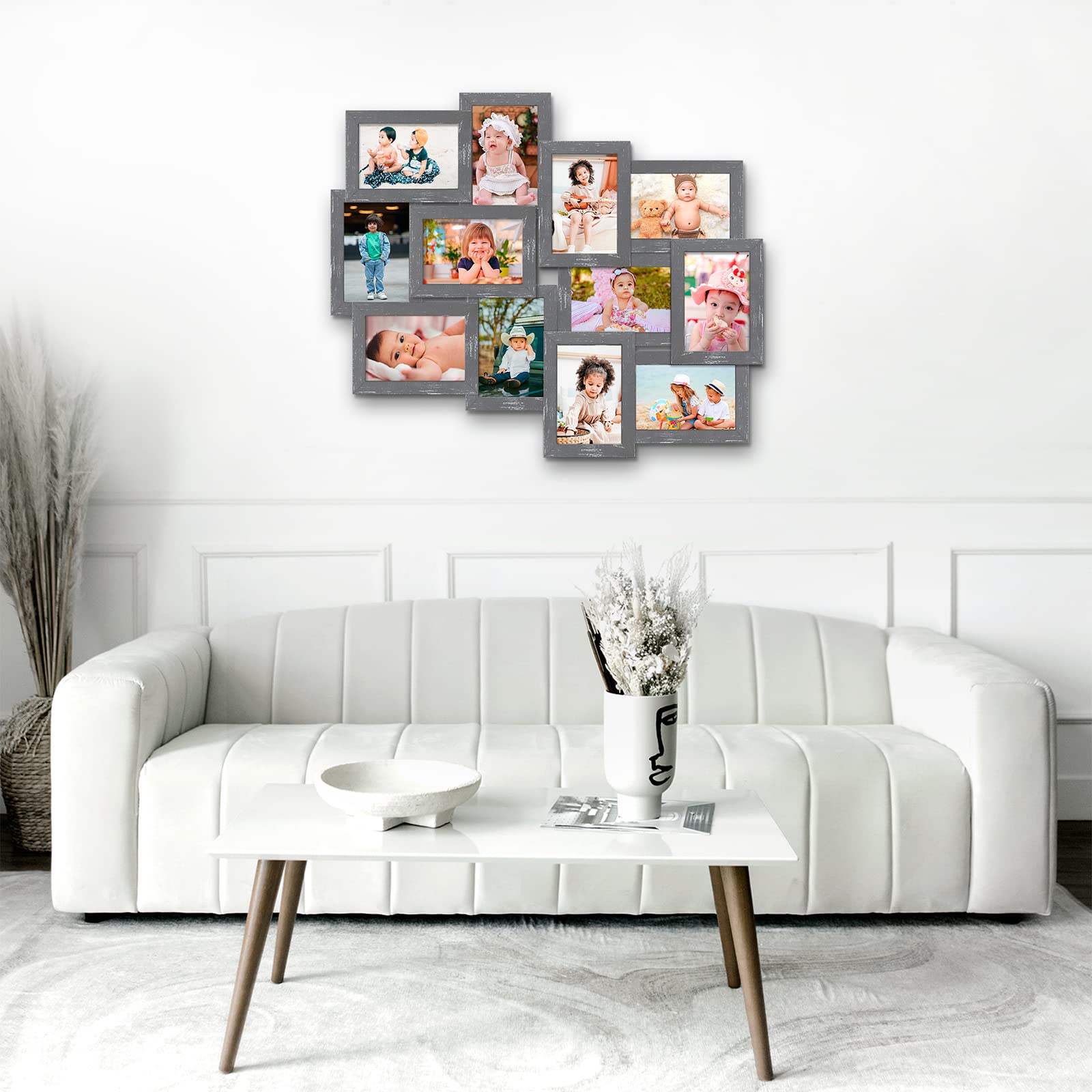 HELLO LAURA - 12 Opening 4x6 Collage Picture Frames for Wall Display | Grey Photo Frames Collage Wall Decor for Home, Living Room & Bedroom | Perfect for Family Photos, Wedding Memories & Home Decoration