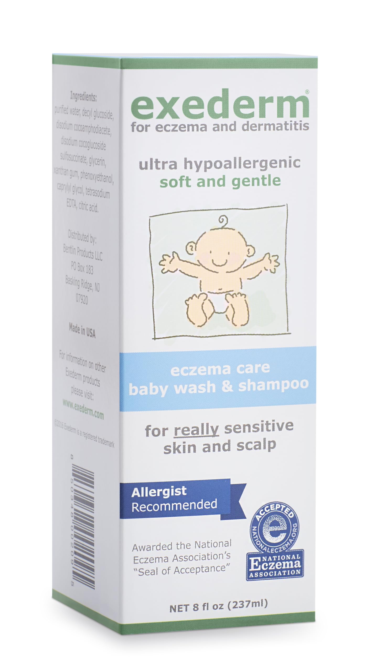 Exederm Baby Bath Wash & Shampoo - Hypoallergenic & Fragrance-Free for Sensitive Skin - Gentle Cleansing for Newborns & Toddlers - Perfect for Daily Bath Time & Baby Care Routine