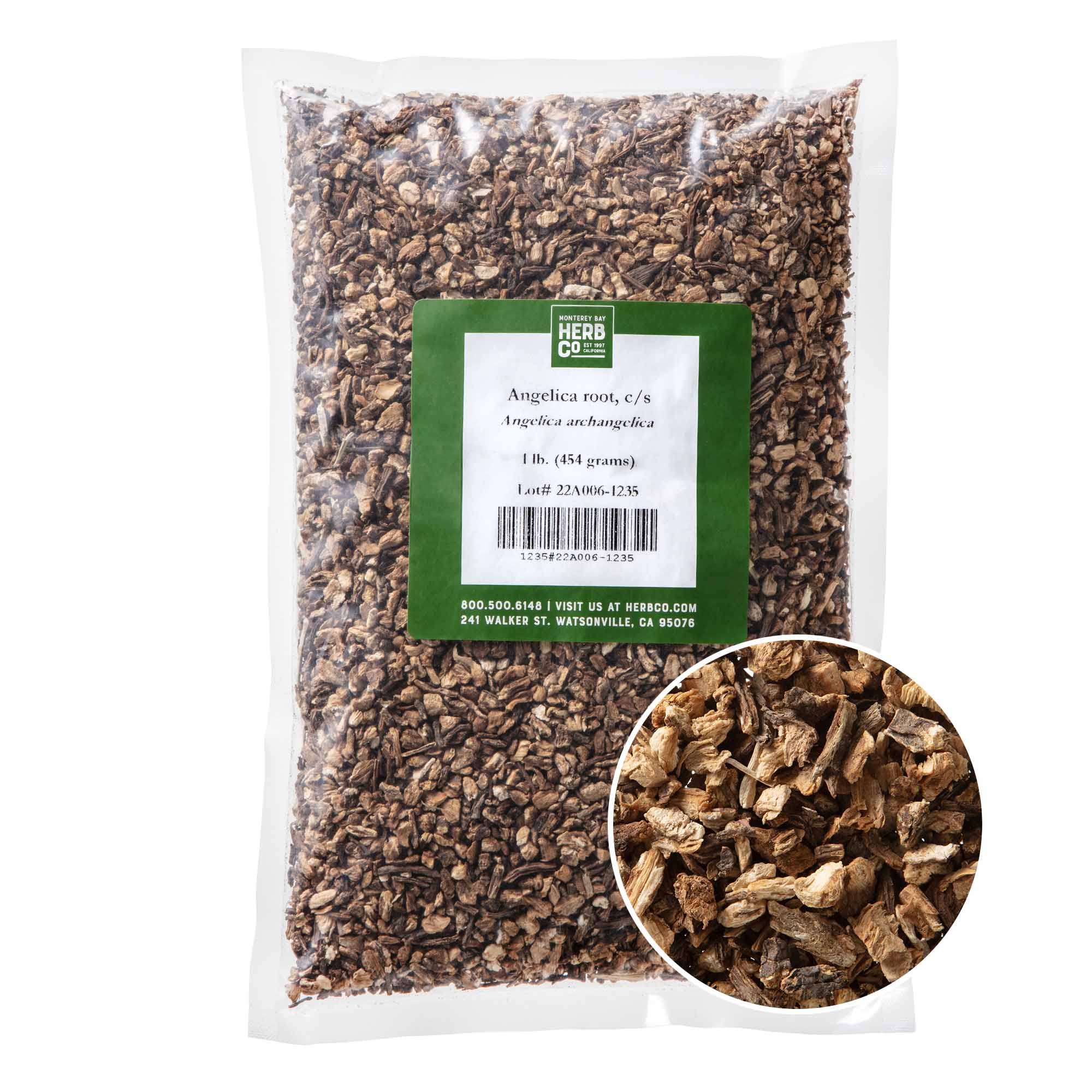 Monterey Bay Herb Co. Organic Angelica Root - Cut & Sifted 1 LB | Premium Baking Herb for Bread, Cakes, Muffins & Cookies | Perfect for Tea Blends & Herbal Remedies | Natural Flavor Enhancer for Home Baking & Wellness Teas