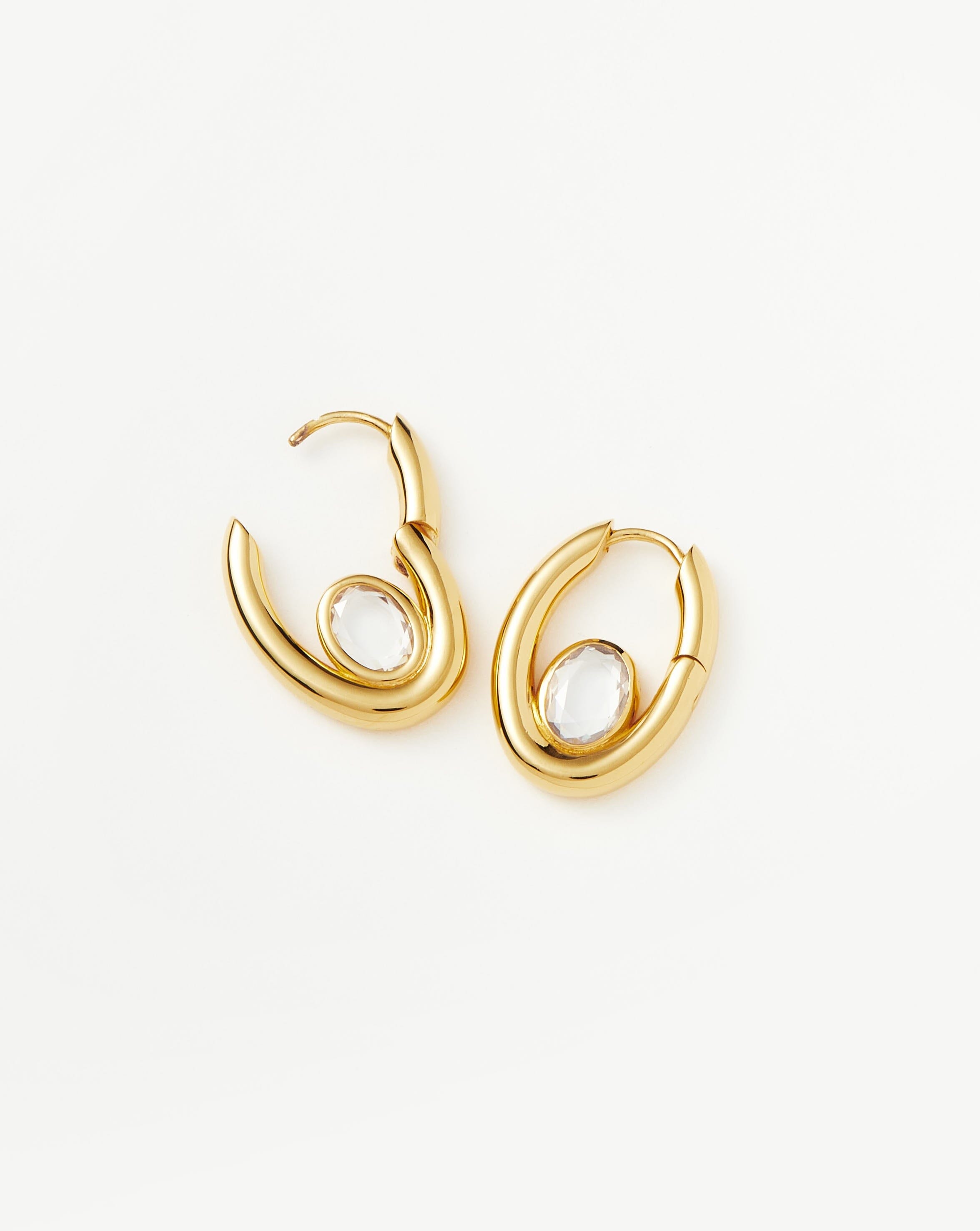 18k Gold Vermeil Oval Stone Small Hoop Earrings with Cubic Zirconia | Elegant Dainty Jewelry for Women | Perfect for Everyday Wear, Date Night & Special Occasions