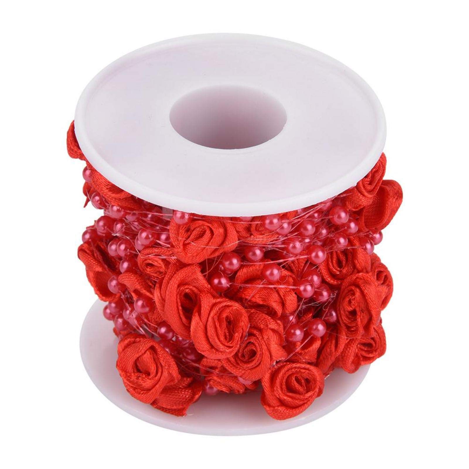 Tyenaza 10m Rose Artificial Pearl Garland String - DIY Wedding, Party & Christmas Decorations - Red Pearl Beaded Wire for Home, Event and Holiday Decor