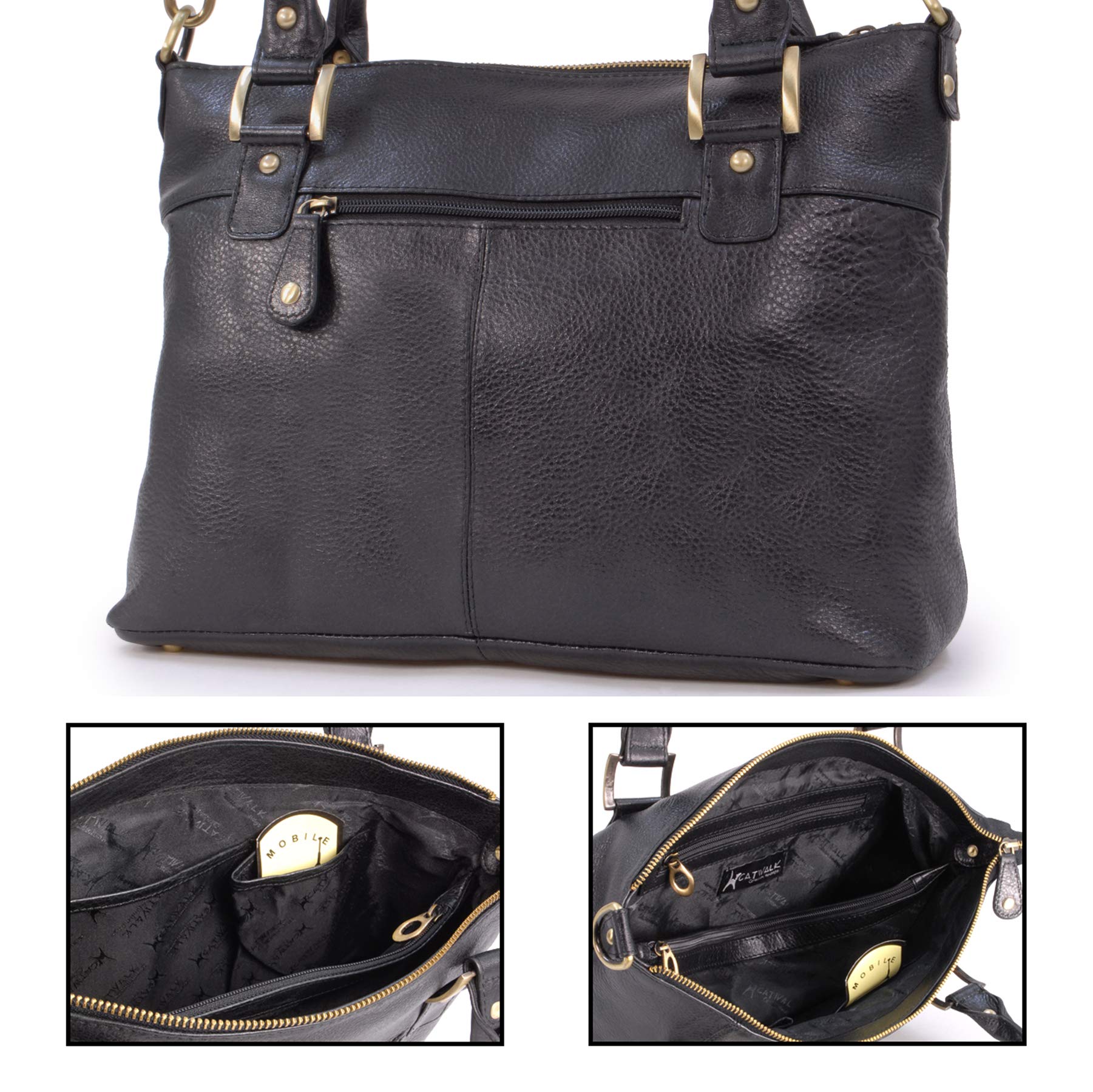 Catwalk Collection Women's Large Leather Shoulder Bag - A4 Size Work Tote with Adjustable Crossbody Strap - Premium Office Handbag for Professional Women - Perfect for Work, Business Meetings & Daily Commute