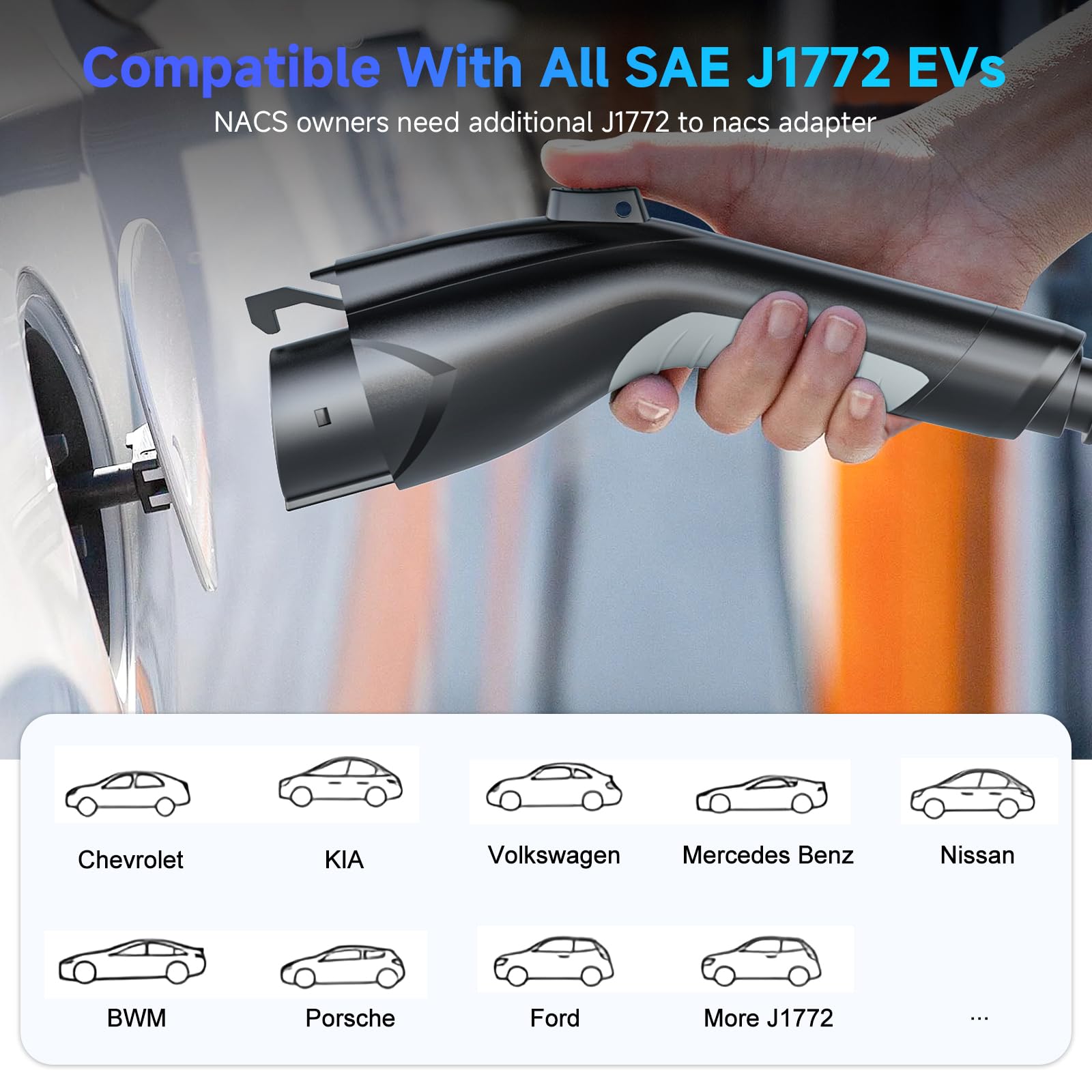 40Amp Level 2 EV Charger - 240V 9.6kW Portable Electric Car Charger with 25FT Cable & NEMA 14-50 Plug | Adjustable Current & Timing Delay | J1772 Compatible for BEVs/PHEVs | Perfect for Home & Road Trip Charging