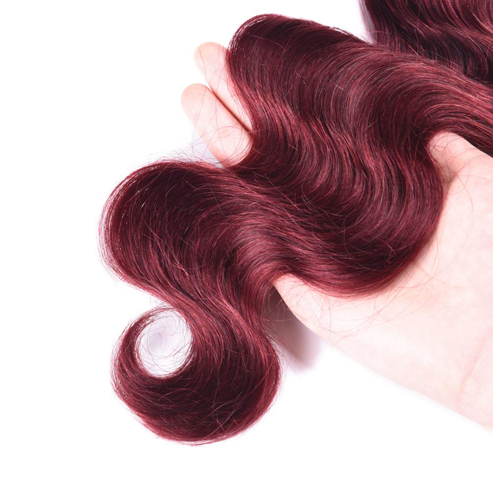 WOME 99J Burgundy Red Brazilian Virgin Human Hair Bundles - 8A Grade Body Wave Hair Extensions (14