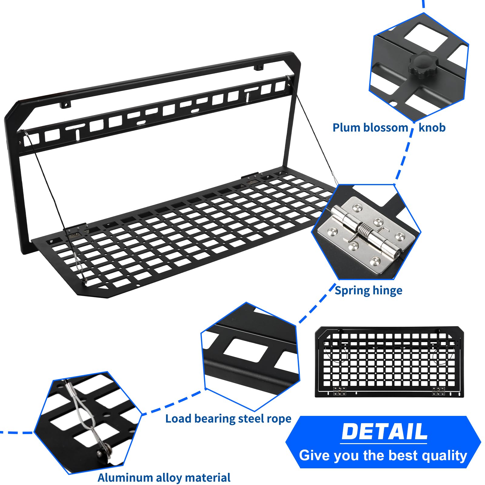 Foldable Tailgate Table with MOLLE Panel & 3 Storage Bags - Rear Cargo Rack Organizer for 2007-2024 Jeep Wrangler JKU JL JLU 4 Door - Perfect for Camping, Off-Roading & Outdoor Adventures