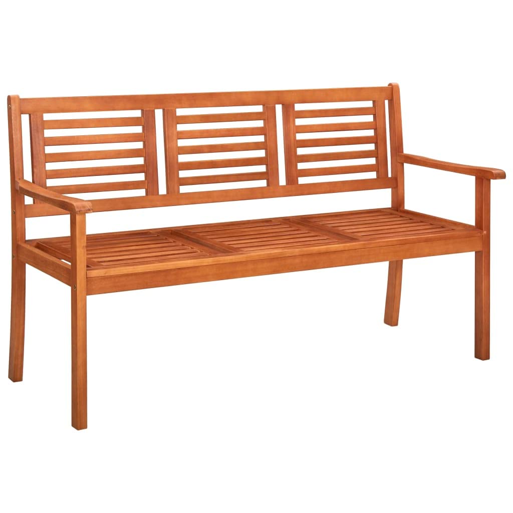 3-Seater Patio Bench - Solid Eucalyptus Wood Outdoor Garden Bench (59.1