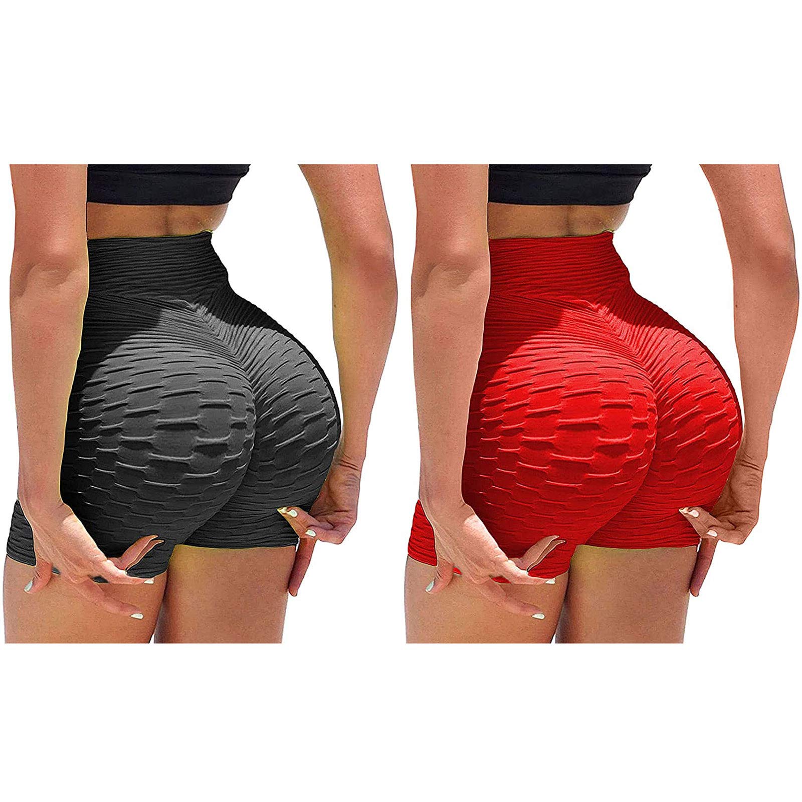2 Pack High Waist Butt Lift Shorts for Women - Booty Lifting Gym Shorts with Tummy Control, Textured Workout & Biker Shorts - Perfect for Yoga, Running & Fitness Training