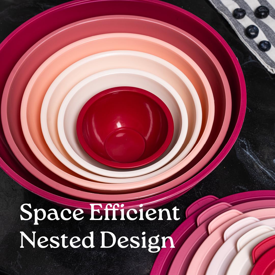 WHYSKO 12-Piece Colorful Plastic Mixing Bowl Set with Lids - Food Prep, Storage & Serving Bowls - Dishwasher & Microwave Safe for Baking, Cooking - Perfect for Kitchen, Meal Prep & Party Serving