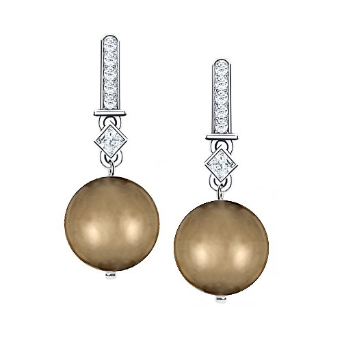 Willow Pearles Queen Helen White CZ & Cocoa Voyageur Pearl Drop Sterling Silver Earrings - Elegant Dangle Earrings for Women, Perfect for Weddings, Parties & Special Occasions
