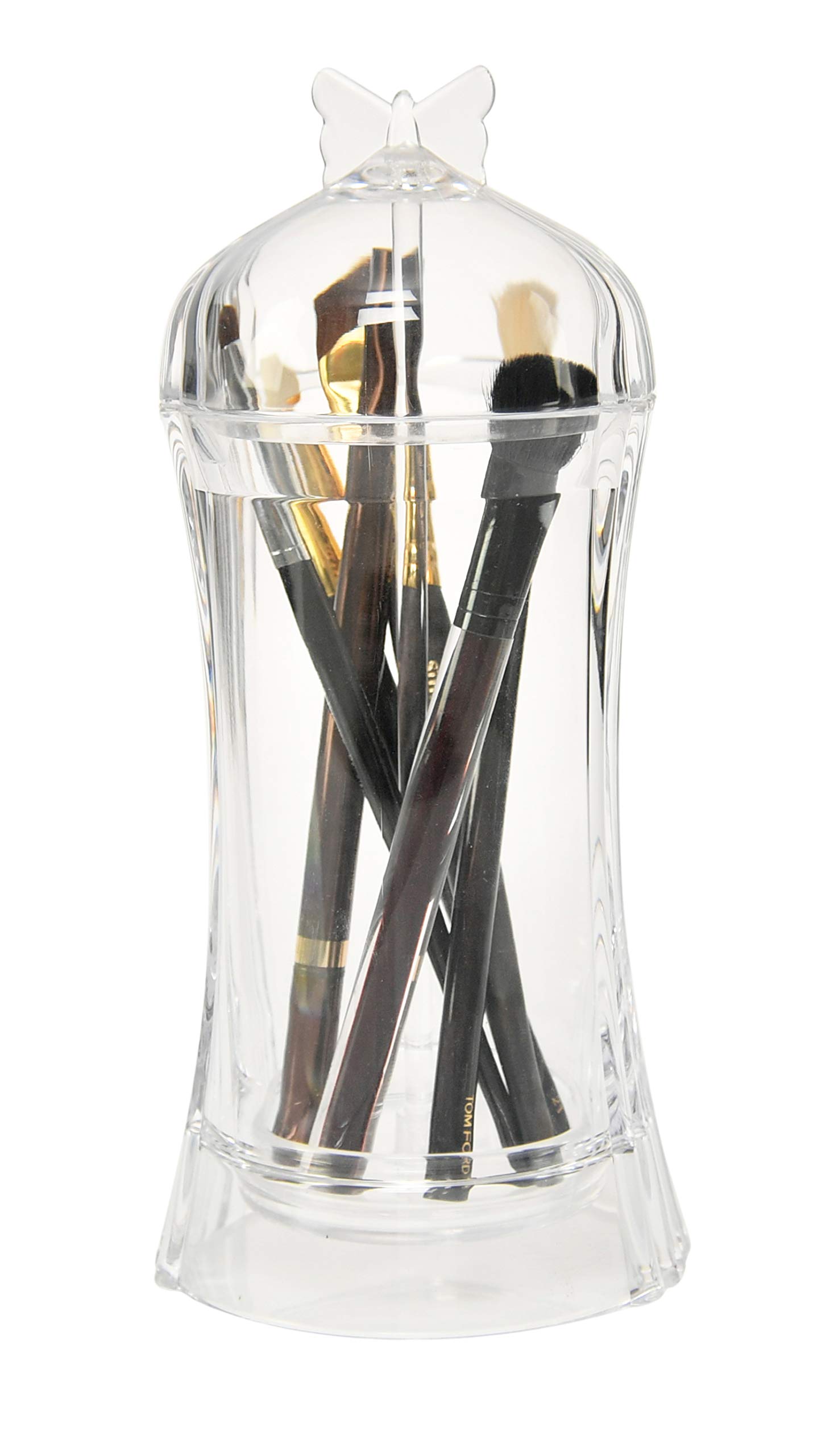 Butterfly Acrylic Makeup Brush Holder - Cosmetic Brush Organizer for Bathroom Vanity & Makeup Table - Clear Apothecary Jar for Brushes, Pens & Utensils - Perfect for Home, Salon & Travel Organization