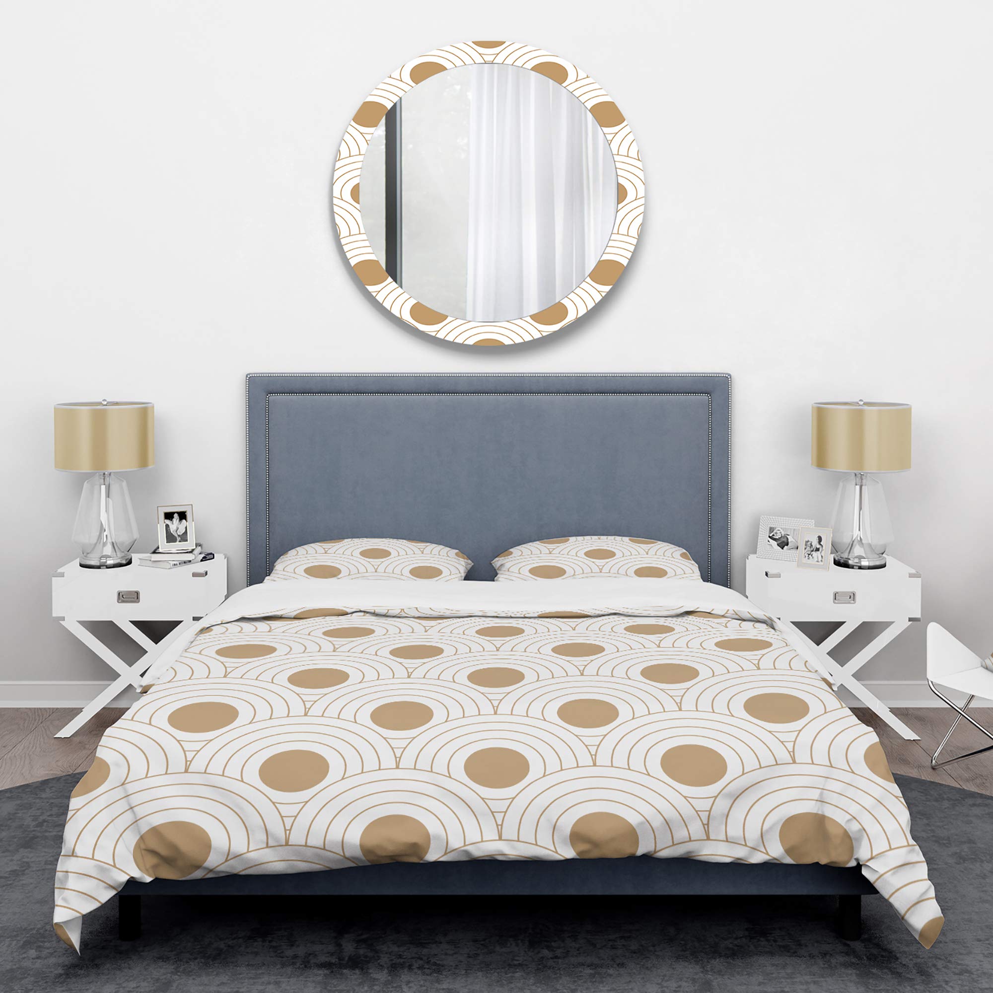 Vintage Mid-Century Modern Duvet Cover Set - Queen Size White Bedding (3-Piece) | All-Season Retro Design for Master Bedroom & Guest Room Decor