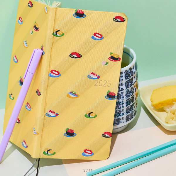 Hobonichi Techo 2025 Bow & Tie Sushi Weeks Hardcover Planner - Weekly Horizontal Layout, January Start, Monday Start, English Edition - Perfect for Journaling, Scheduling & Productivity Tracking