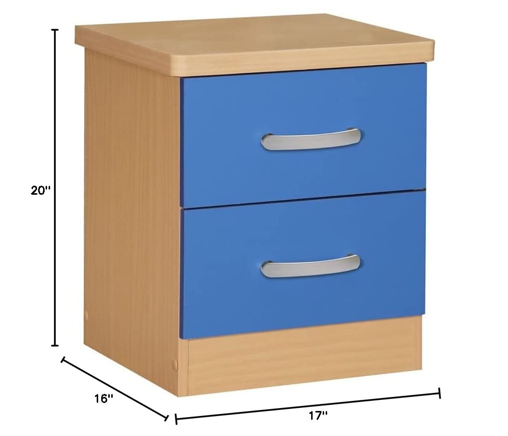 Pemberly Row Contemporary Blue Faux Wood 2-Drawer Nightstand - Modern Bedside Table for Bedroom, Guest Room & Nursery Storage