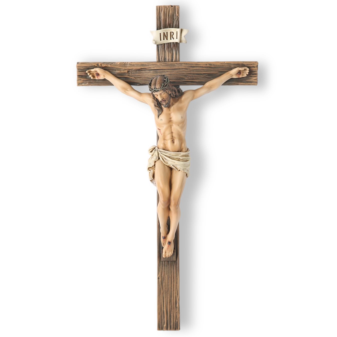 Handmade BC Catholic Crucifix Wall Cross - 20.75 Inch Jesus Christ Renaissance Sculpture for Home Décor, Devout Christian Gift | Perfect for Church Altars, Bedroom Prayer Spaces & Inspirational Wall Art