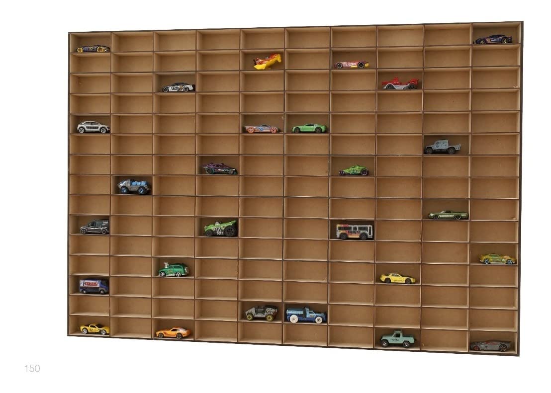 Alejandro Cortes Wooden Toy Car Display Case for 1/64 Scale Diecast Cars - 150 Slot Collectible Organizer with Storage Shelf | Perfect for Hot Wheels, Matchbox & Model Car Collections - Home Office Decor & Kids Room Organization