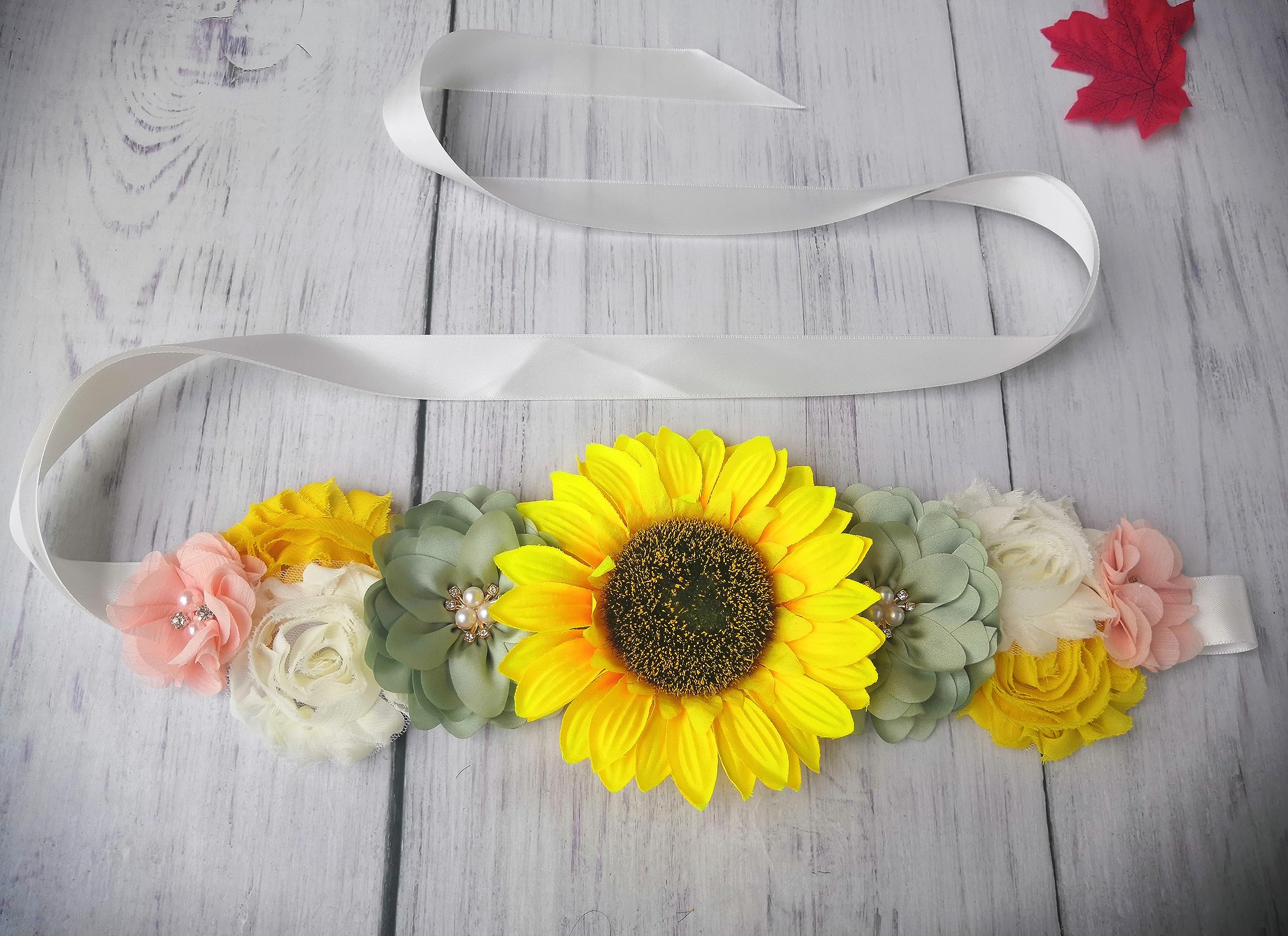 Sunflower Baby Shower Sash for Gender Reveal - Maternity Pregnancy Belly Band for Boy or Girl Announcement - Perfect for Baby Showers, Gender Reveal Parties & Maternity Photos
