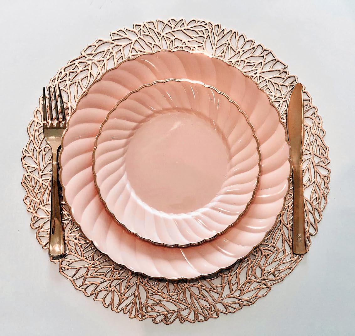 120-Pack Pressed Vinyl Metallic Placemats - Rose Gold Wedding Table Decor, Spring Party Centerpiece for Dining Table, Buffet & Special Events