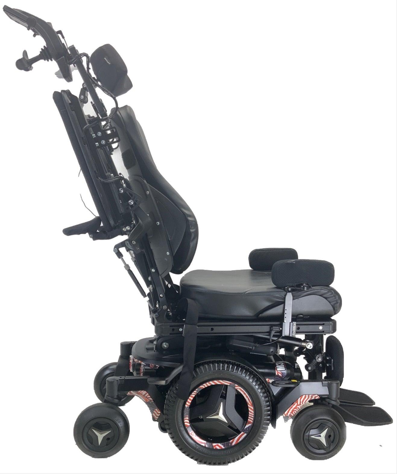 Like New 2019 Permobil M3 Rehab Power Wheelchair | 19x21 Seat with Elevate, Tilt & Recline | Power Leg Rests | Low Mileage (33 Miles) | Patriotic American Flag Decals - Ideal for Home Mobility & Outdoor Independence