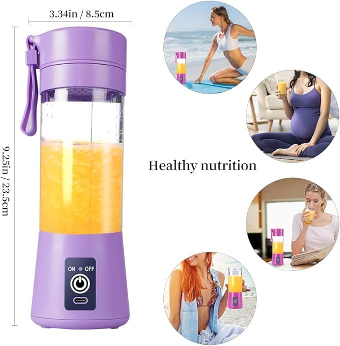Portable USB Electric Blender Cup - Mini Personal Smoothie Maker for Shakes, Juices & Protein Drinks (7.5x7.5x23cm, Purple) | Perfect for Gym, Office & Travel
