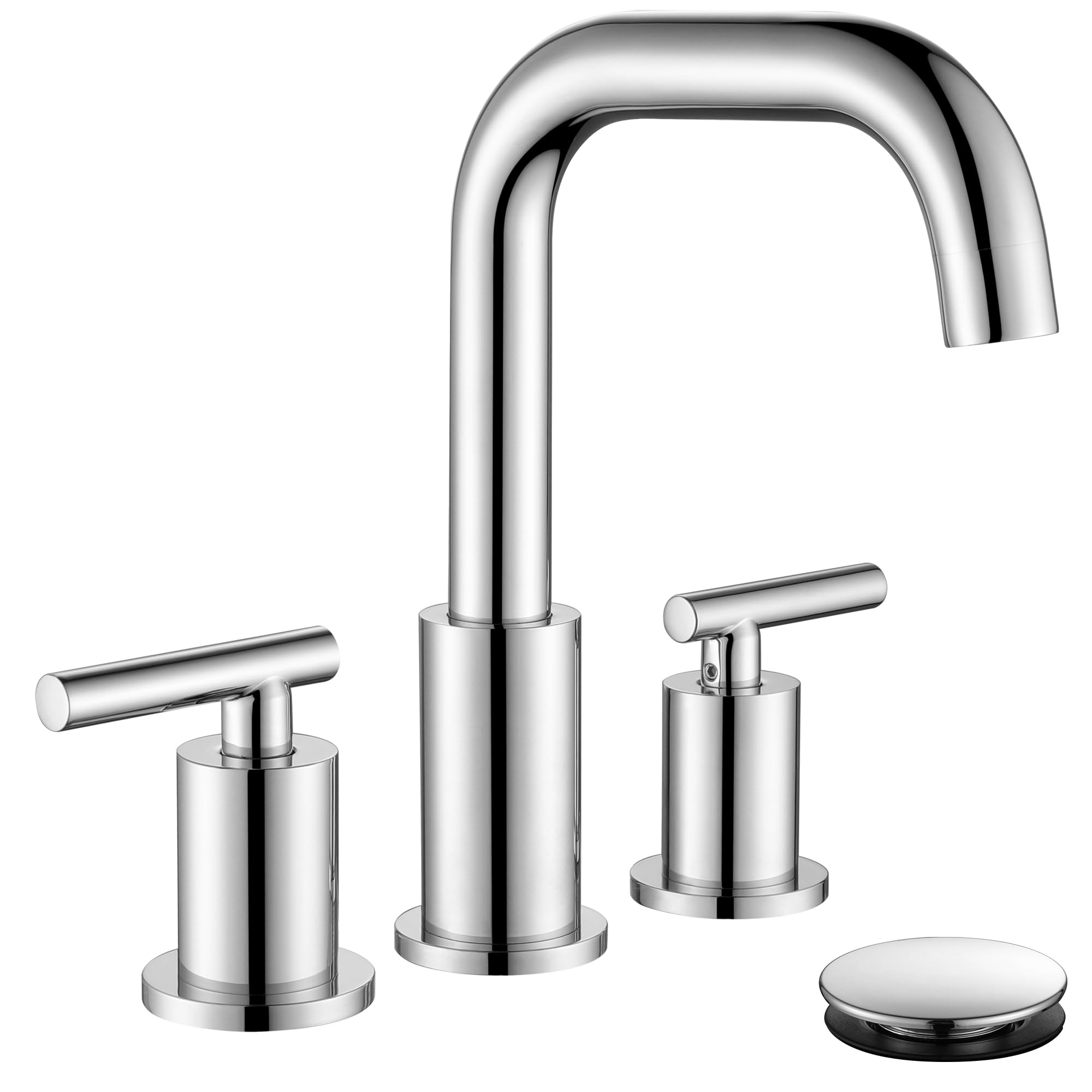 8 Inch Widespread Bathroom Faucet - 2 Handle 3 Hole Chrome Bathroom Sink Faucet with Drain & Supply Hoses - ChiLDano CH3166CP - Perfect for Modern Bathrooms & Powder Rooms