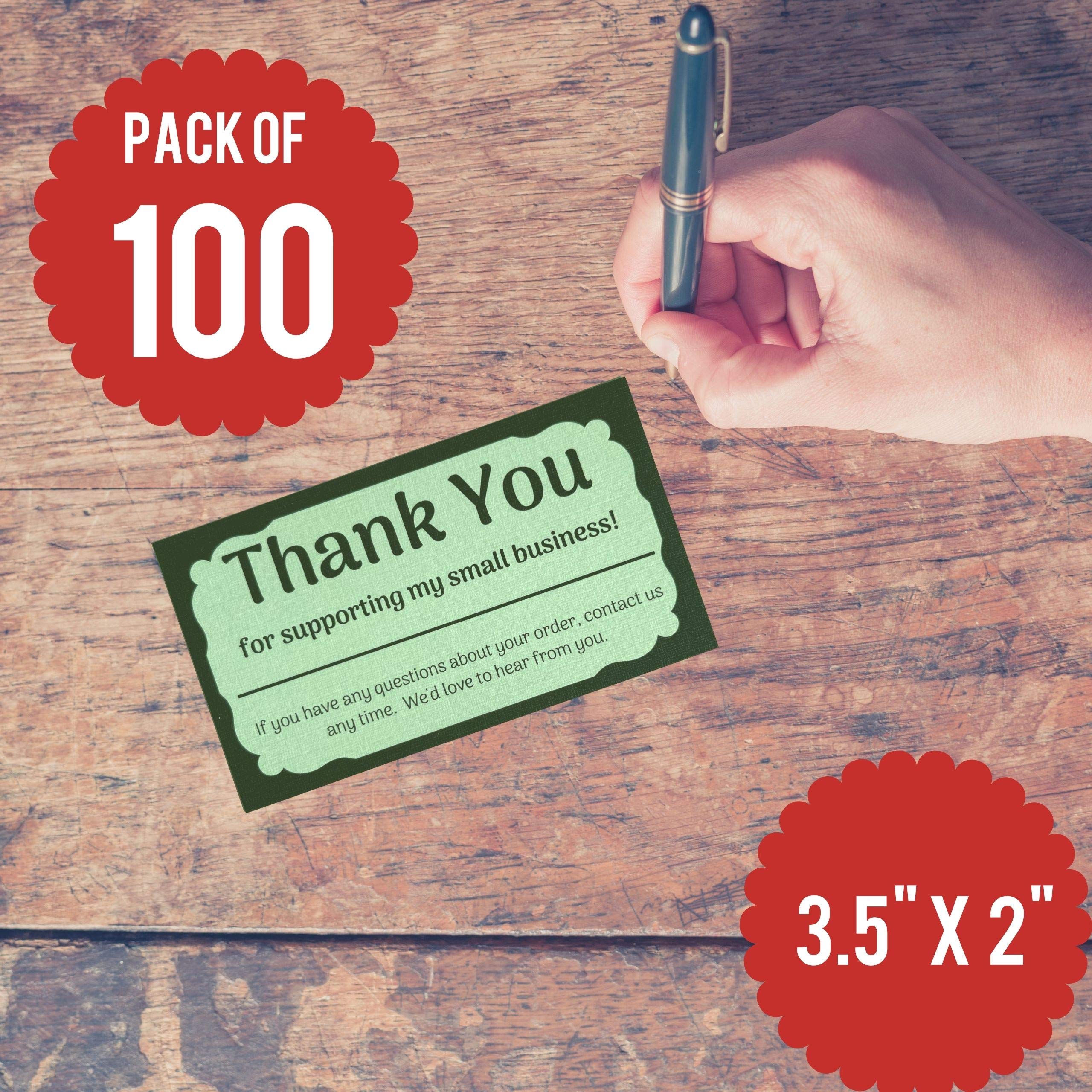 Whitman and Daughter 100-Pack Green Thank You Cards for Small Business (3.5x2 Inch) - Appreciation Notes for Customers, Perfect for Etsy Sellers, Handmade Shops & Small Business Packaging Inserts