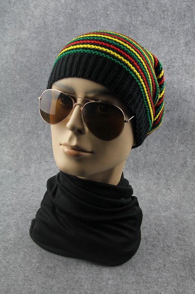 Ganesha Unisex Jamaica Reggae Rainbow Stripes Oversized Slouch Winter Beanie Hat - Warm Knit Ski Cap for Men & Women - Perfect for Cold Weather, Snowboarding, and Street Style Fashion