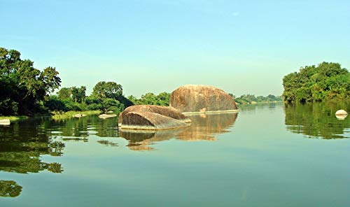20x30 Inch Laminated Wall Art Poster - Vibrant Raichur Rocky Outcrop & Krishna River Landscape - Perfect for Home Decor, Office, Living Room & Bedroom Wall Decoration