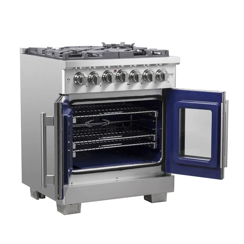 Forno 30 Inch Capriasca Dual Fuel Range - 5 Gas Burners, 100,000 BTU, French Door Electric Oven in Stainless Steel (Model FFSGS6387) - Perfect for Home Kitchens, Restaurants & Professional Chefs